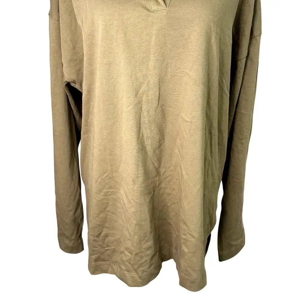 Topshop Shirt Dress Collared V-Neck Long Sleeve Relaxed Fit Beige/Brown 4-6 NWT
